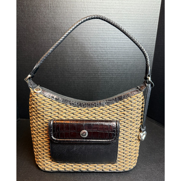 Brighton Handbags - BRIGHTON Edna Woven Straw Wicker Natural Tan Brown Leather Handbag Purse